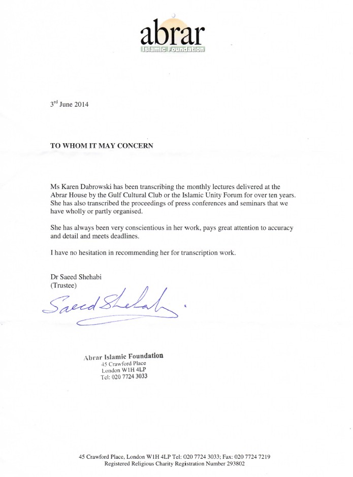 Abrar reference letter